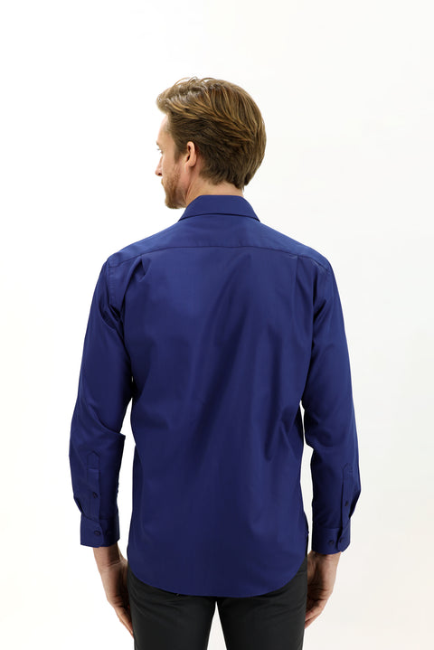 Medium Navy Long Sleeve Non-Iron Classic Cotton Shirt