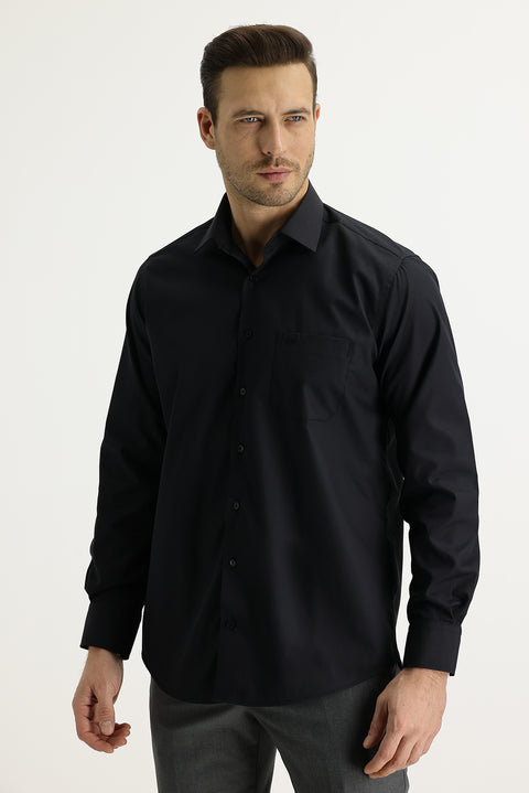 Black Long-Sleeve Classic Cotton Shirt