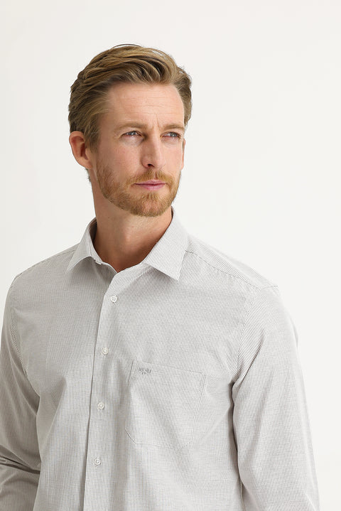 Light Brown Long-Sleeve Classic Striped Shirt