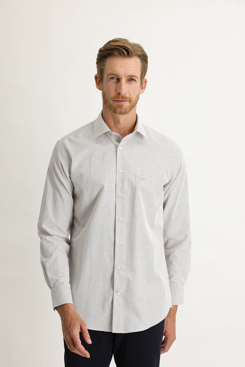 Light Brown Long-Sleeve Classic Striped Shirt