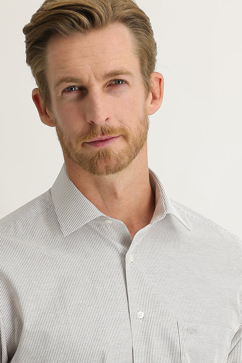 Light Brown Long-Sleeve Classic Striped Shirt