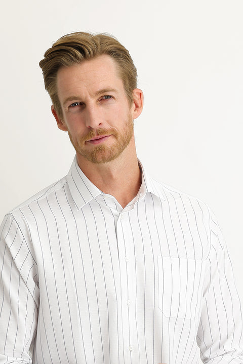 Medium Navy Long Sleeve Regular Fit Striped Shirt