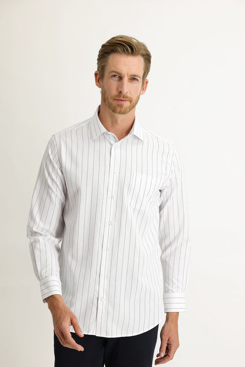 Medium Navy Long Sleeve Regular Fit Striped Shirt