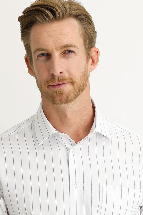 Medium Navy Long Sleeve Regular Fit Striped Shirt