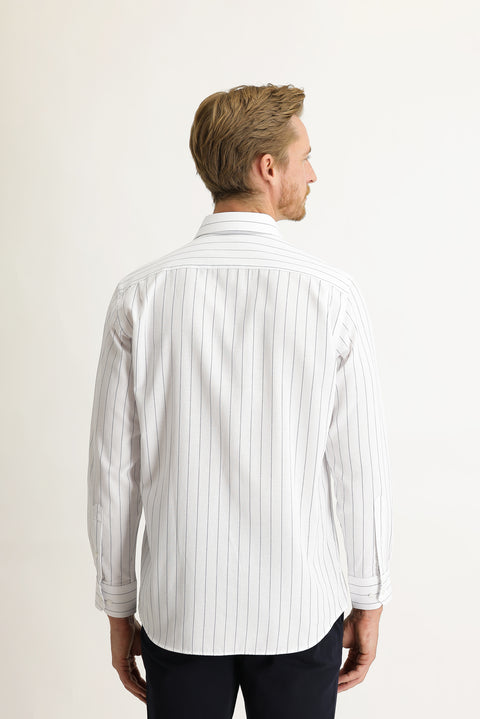 Medium Navy Long Sleeve Regular Fit Striped Shirt