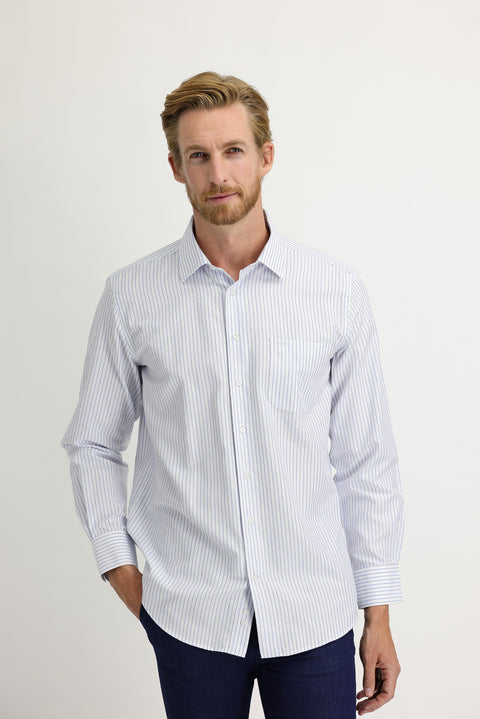 Light Blue Long Sleeve Regular Fit Striped Shirt