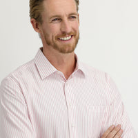Dusty Pink Long Sleeve Regular Fit Striped Cotton Shirt
