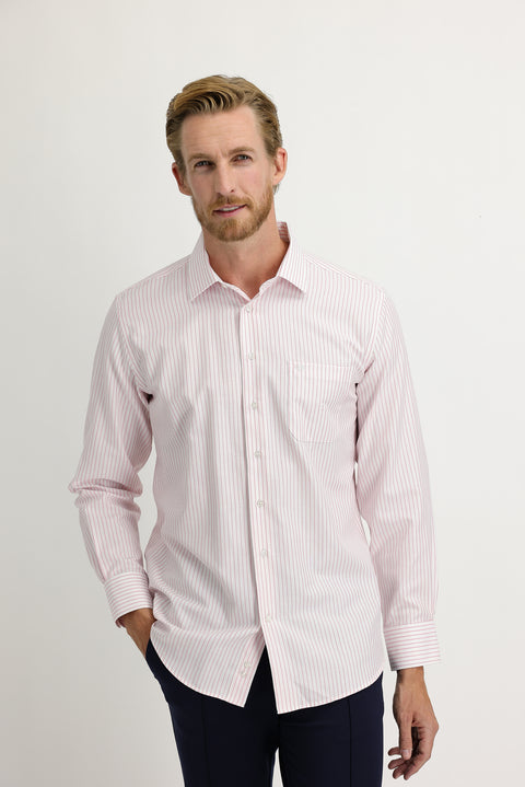 Dusty Pink Long Sleeve Regular Fit Striped Cotton Shirt
