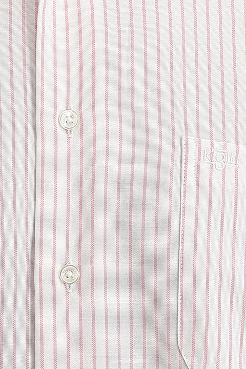 Dusty Pink Long Sleeve Regular Fit Striped Cotton Shirt