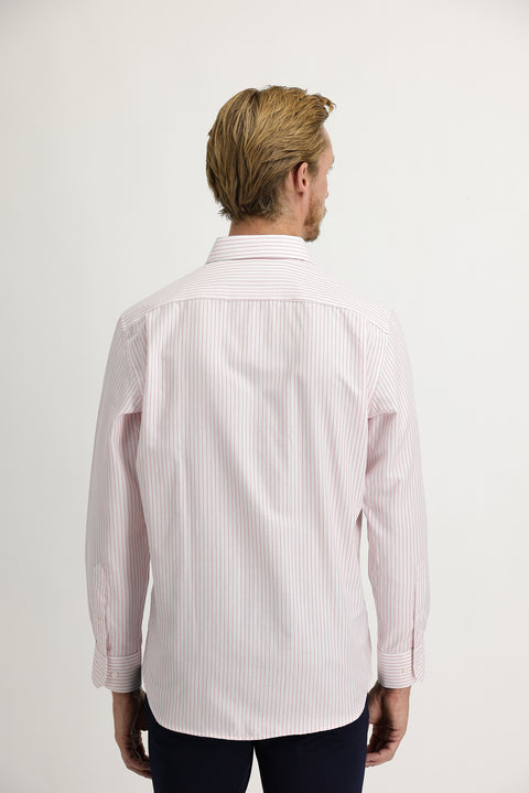 Dusty Pink Long Sleeve Regular Fit Striped Cotton Shirt
