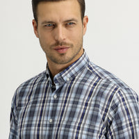 Dark Navy Long Sleeve Regular Fit Plaid Shirt