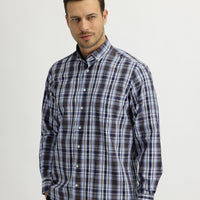 Medium Brown Long Sleeve Regular Fit Plaid Shirt