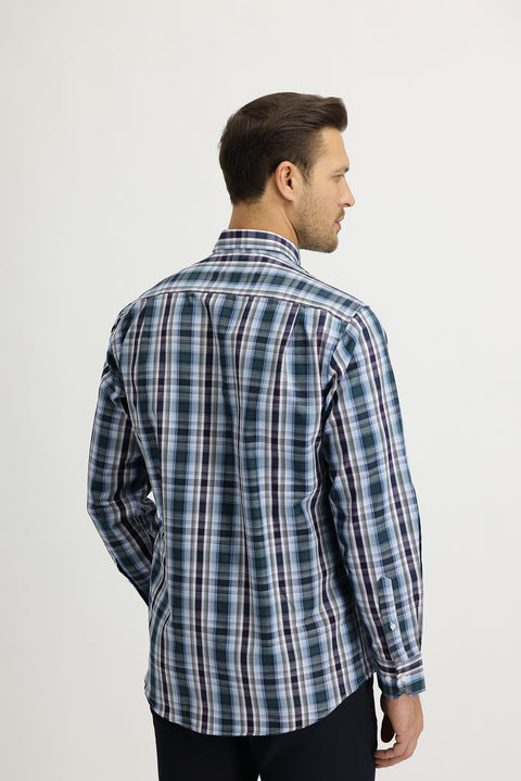 Grass Green Long Sleeve Regular Fit Plaid Shirt