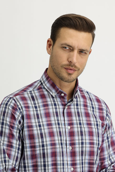 Flag Red Long Sleeve Regular Fit Plaid Shirt