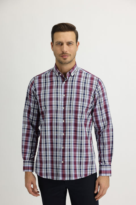 Flag Red Long Sleeve Regular Fit Plaid Shirt