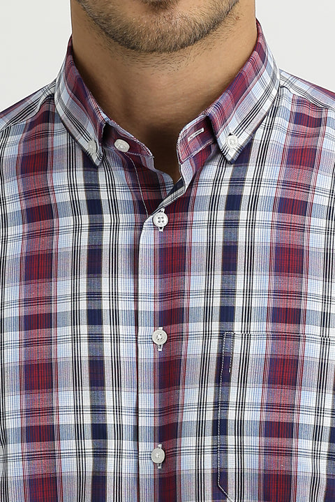 Flag Red Long Sleeve Regular Fit Plaid Shirt