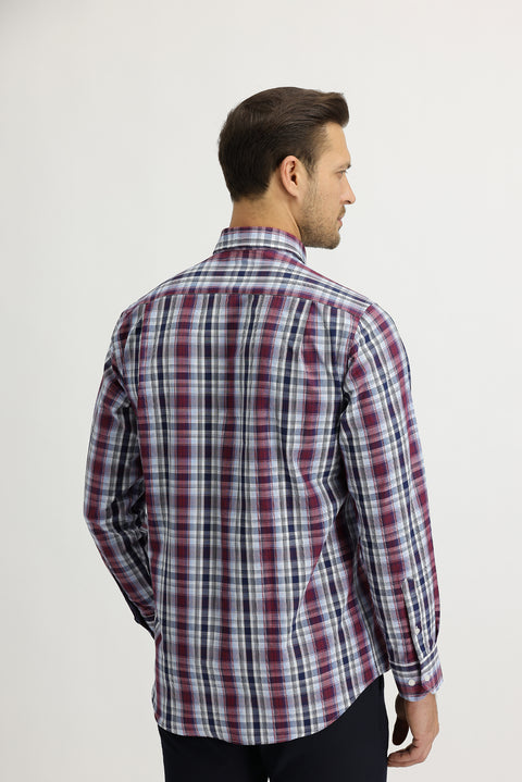 Flag Red Long Sleeve Regular Fit Plaid Shirt