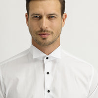 White Long-Sleeve Stand-Collar Classic Cotton Shirt