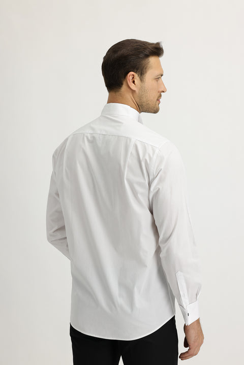 White Long-Sleeve Stand-Collar Classic Cotton Shirt