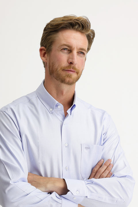 Light Blue Long Sleeve Regular Fit Oxford Cotton Button-Down Shirt