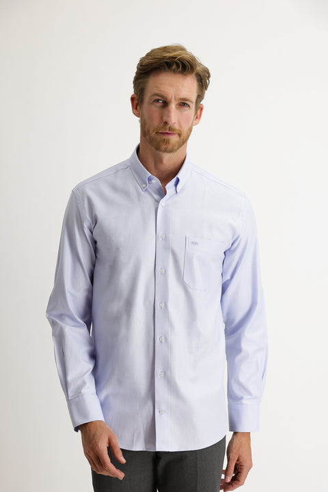 Light Blue Long Sleeve Regular Fit Oxford Cotton Button-Down Shirt