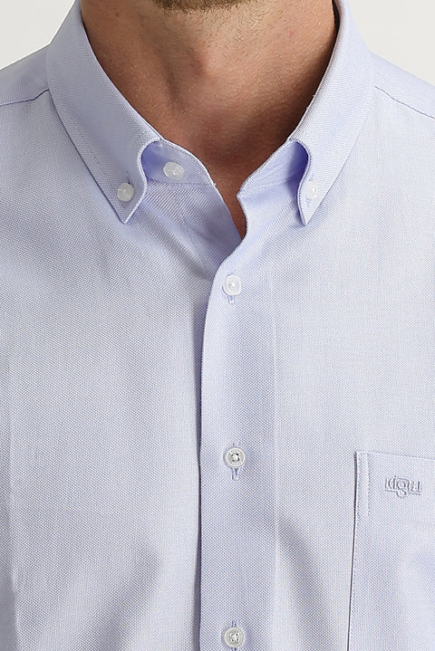Light Blue Long Sleeve Regular Fit Oxford Cotton Button-Down Shirt