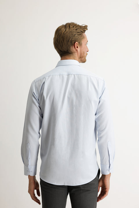 Light Blue Long Sleeve Classic Patterned Cotton Shirt