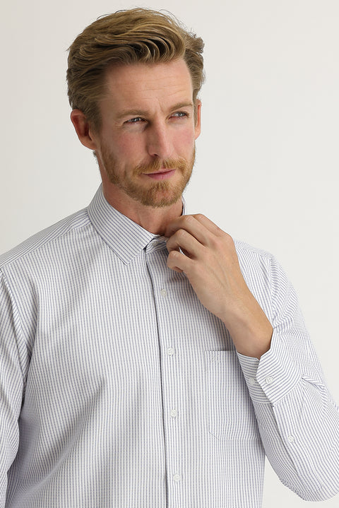 Medium Navy Long-Sleeve Striped Classic Shirt