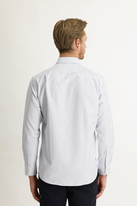 Medium Navy Long-Sleeve Striped Classic Shirt