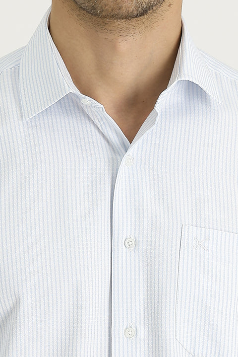 Light Blue Long-Sleeve Classic Striped Cotton Shirt