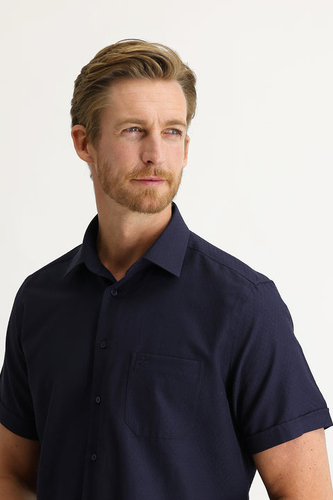 Dark Navy Short Sleeve Regular Fit Patterned Shirt