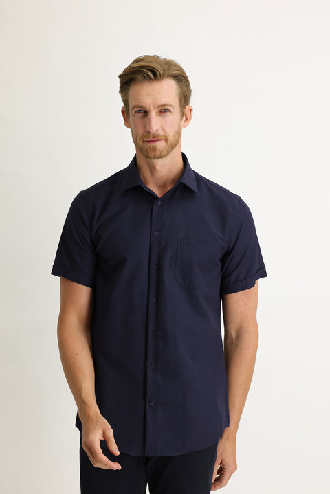 Dark Navy Short Sleeve Regular Fit Patterned Shirt