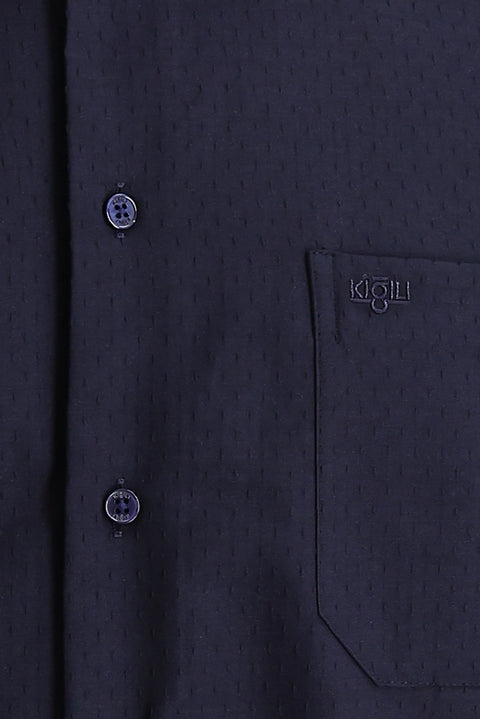 Dark Navy Short Sleeve Regular Fit Patterned Shirt