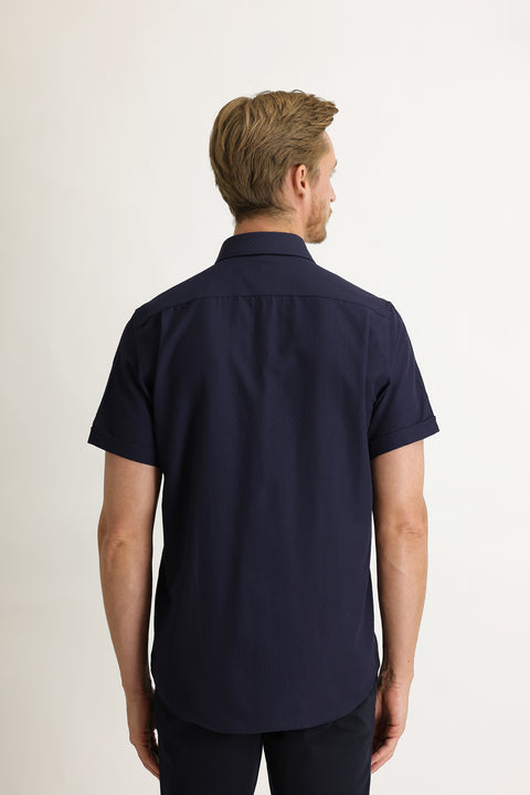 Dark Navy Short Sleeve Regular Fit Patterned Shirt