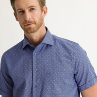 Medium Navy Short Sleeve Regular Fit Patterned Shirt