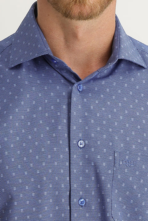Medium Navy Short Sleeve Regular Fit Patterned Shirt