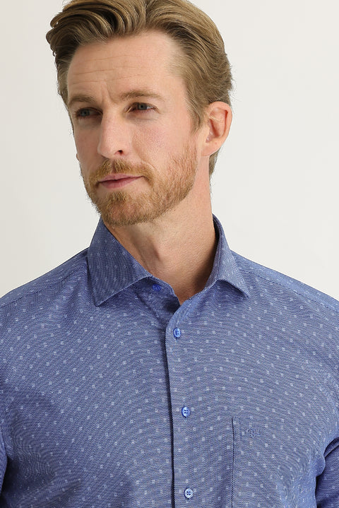 Medium Navy Short Sleeve Regular Fit Patterned Shirt