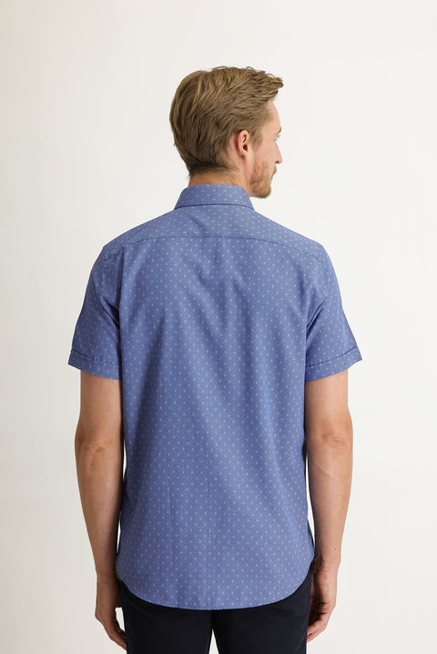 Medium Navy Short Sleeve Regular Fit Patterned Shirt