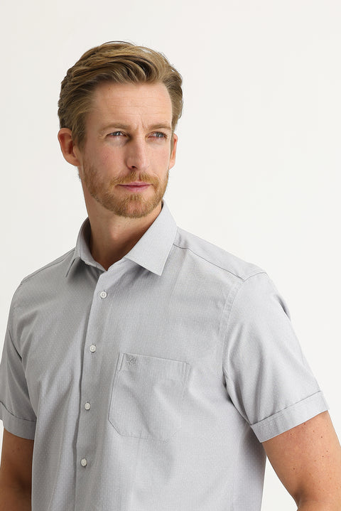 Medium Grey Short Sleeve Regular Fit Patterned Shirt