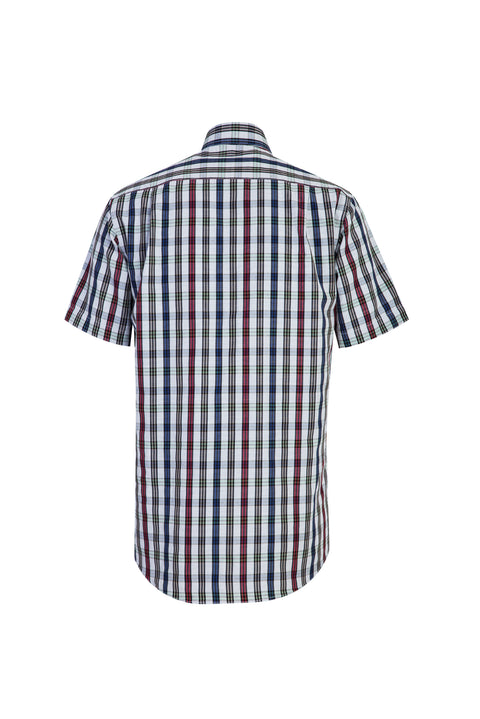 Medium Grey Short Sleeve Regular Fit Plaid Cotton Shirt