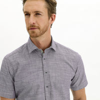 Light Navy Short Sleeve Regular Fit Patterned Cotton Shirt