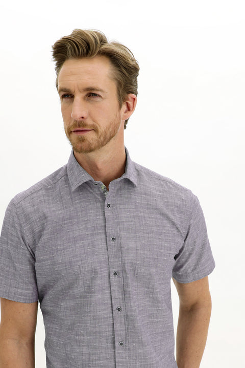 Light Navy Short Sleeve Regular Fit Patterned Cotton Shirt