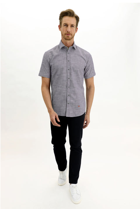 Light Navy Short Sleeve Regular Fit Patterned Cotton Shirt