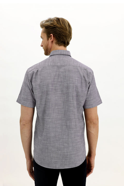 Light Navy Short Sleeve Regular Fit Patterned Cotton Shirt