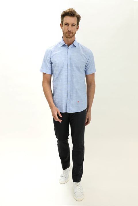 Sky Blue Short Sleeve Regular Fit Patterned Cotton Shirt