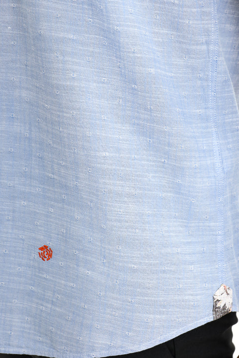 Sky Blue Short Sleeve Regular Fit Patterned Cotton Shirt