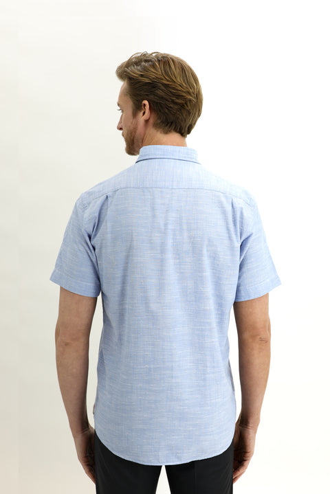 Sky Blue Short Sleeve Regular Fit Patterned Cotton Shirt