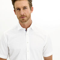 White Short Sleeve Regular Fit Patterned Cotton Shirt