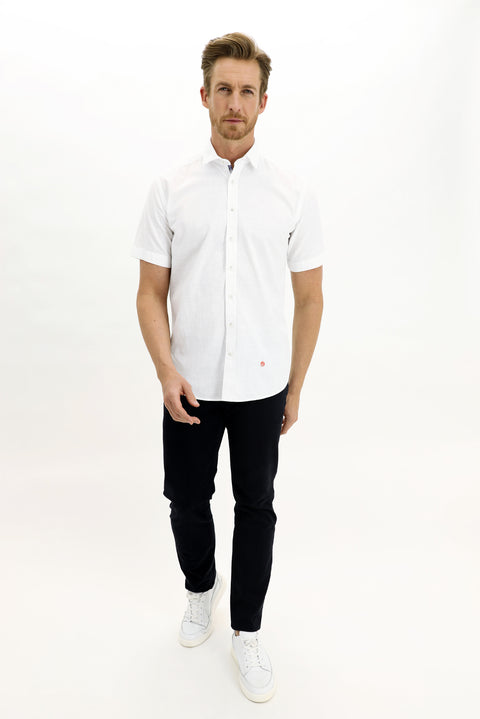 White Short Sleeve Regular Fit Patterned Cotton Shirt