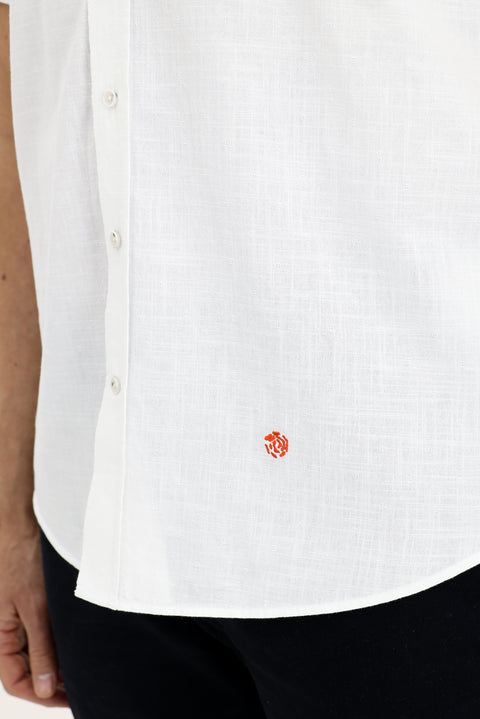 White Short Sleeve Regular Fit Patterned Cotton Shirt